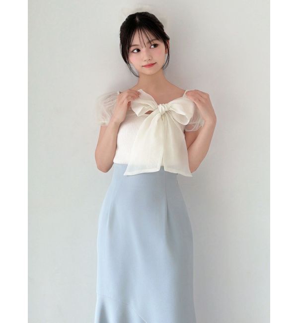 RESEXXY「シアーリボンドッキングニットトップス」|ニット・セーター|
