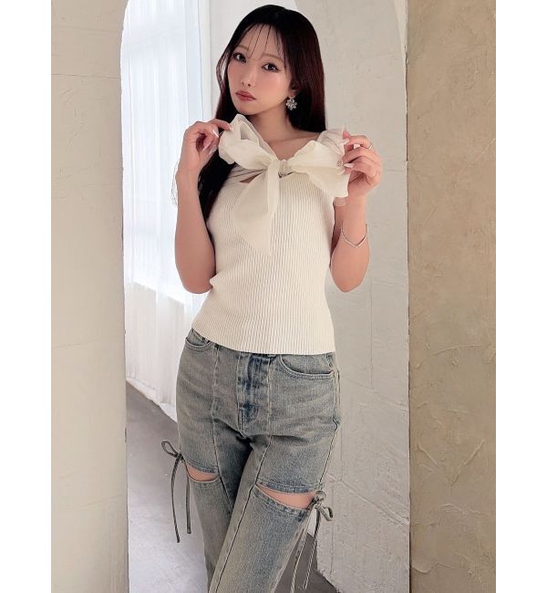 RESEXXY「シアーリボンドッキングニットトップス」|ニット・セーター|