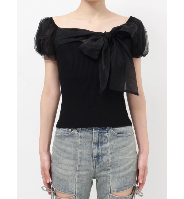RESEXXY「シアーリボンドッキングニットトップス」|ニット・セーター|