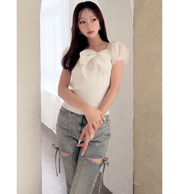 RESEXXY「シアーリボンドッキングニットトップス」|ニット・セーター|