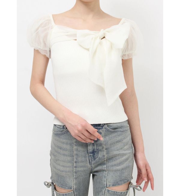 RESEXXY「シアーリボンドッキングニットトップス」|ニット・セーター|