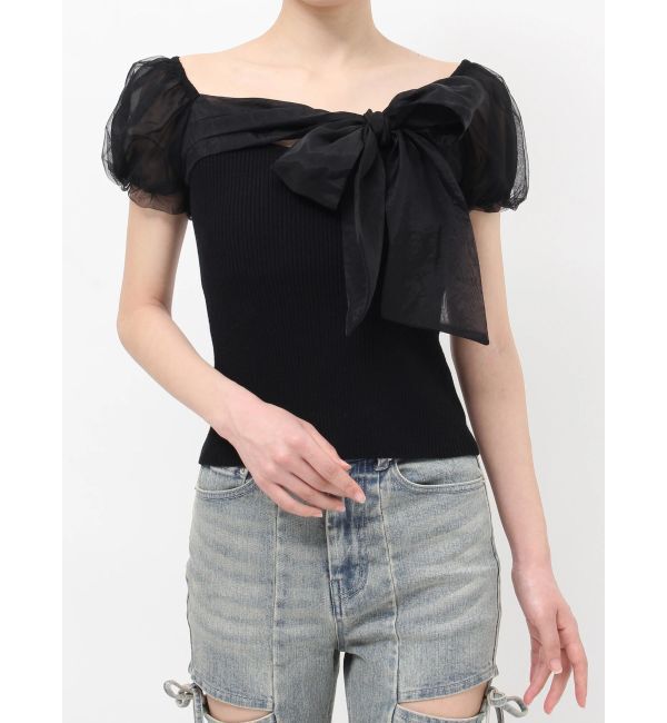 RESEXXY「シアーリボンドッキングニットトップス」|ニット・セーター|