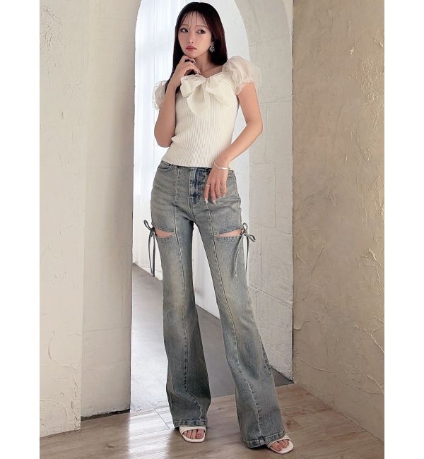 RESEXXY「シアーリボンドッキングニットトップス」|ニット・セーター|