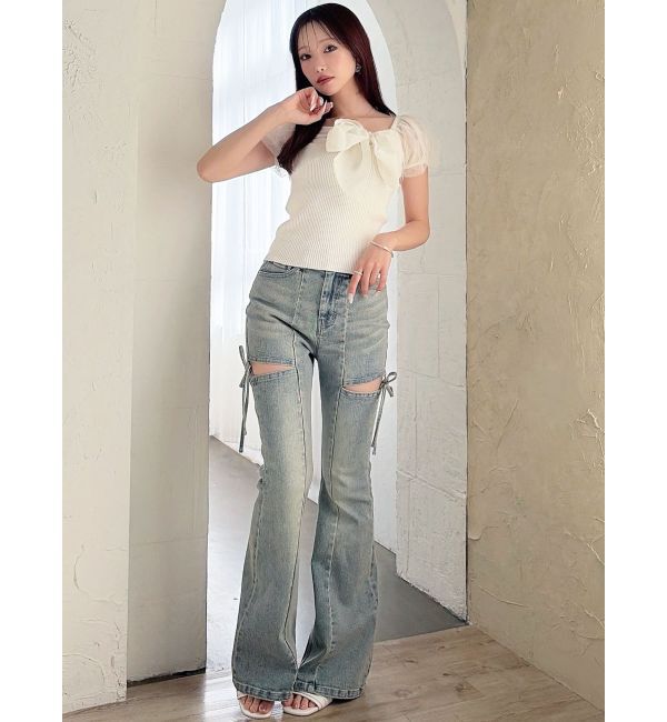 RESEXXY「シアーリボンドッキングニットトップス」|ニット・セーター|