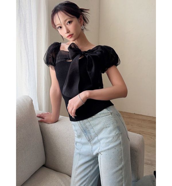 RESEXXY「シアーリボンドッキングニットトップス」|ニット・セーター|