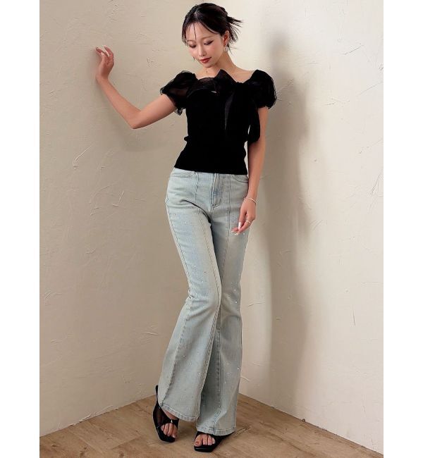 RESEXXY「シアーリボンドッキングニットトップス」|ニット・セーター|