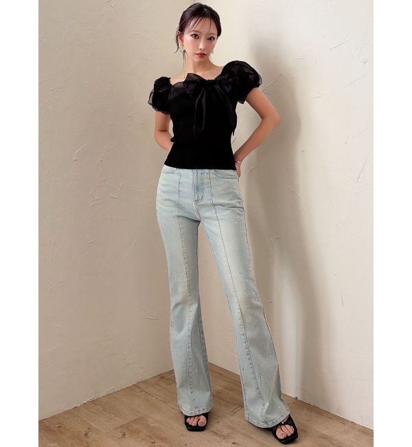 RESEXXY「シアーリボンドッキングニットトップス」|ニット・セーター|