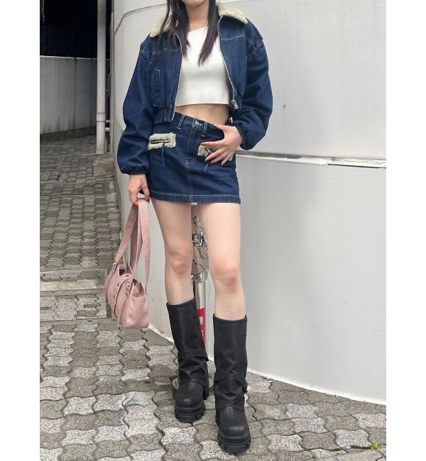 EMODA「ボアカラーデニムブルゾン」|ブルゾン・スタジャン|