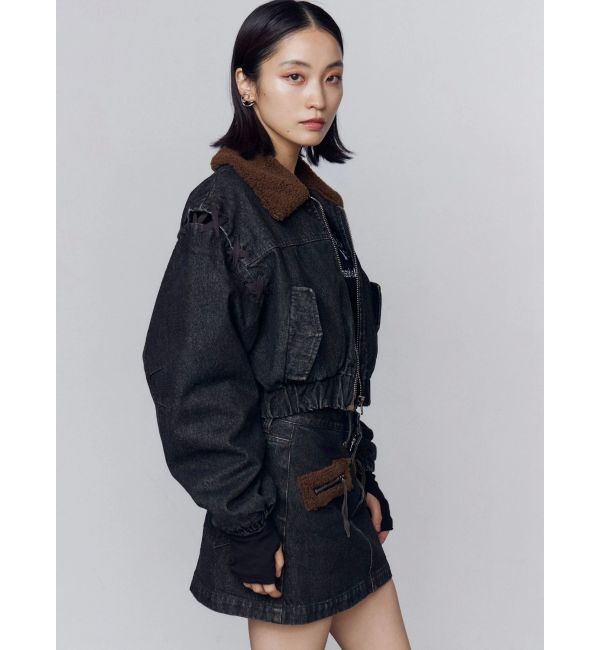 EMODA「ボアカラーデニムブルゾン」|ブルゾン・スタジャン|