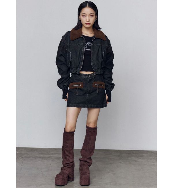 EMODA「ボアカラーデニムブルゾン」|ブルゾン・スタジャン|