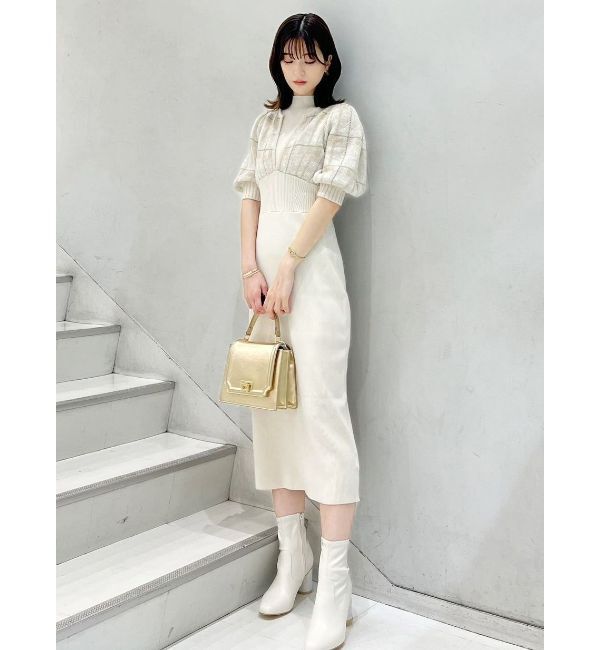 MERCURYDUO「チェックジャカードドッキングニットワンピース」|ワンピース|