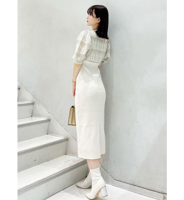 MERCURYDUO「チェックジャカードドッキングニットワンピース」|ワンピース|