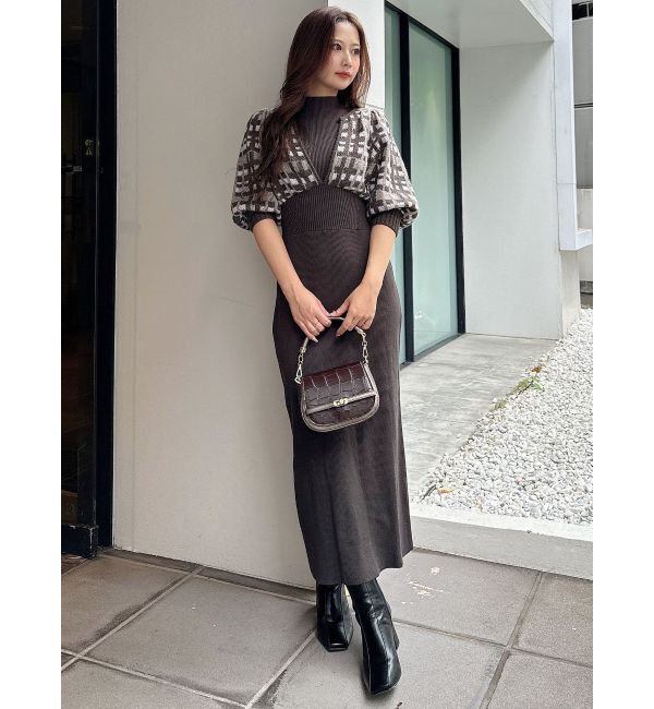 MERCURYDUO「チェックジャカードドッキングニットワンピース」|ワンピース|