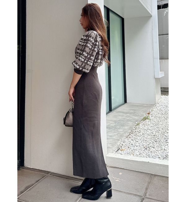 MERCURYDUO「チェックジャカードドッキングニットワンピース」|ワンピース|