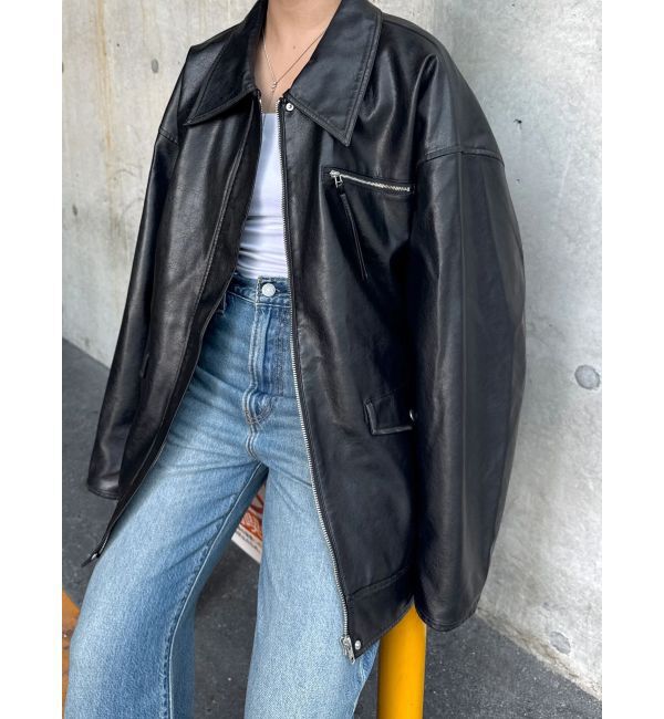 Ungrid「ルーズシルエットフェイクレザーブルゾン」|ブルゾン・スタジャン|ブラック