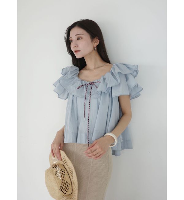 LAGUNAMOON「【FILA別注】フリルオフショルブラウス」|シャツ・ブラウス|