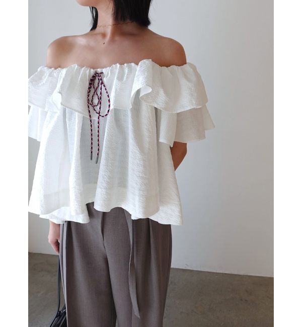 LAGUNAMOON「【FILA別注】フリルオフショルブラウス」|シャツ・ブラウス|