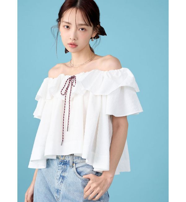 LAGUNAMOON「【FILA別注】フリルオフショルブラウス」|シャツ・ブラウス|