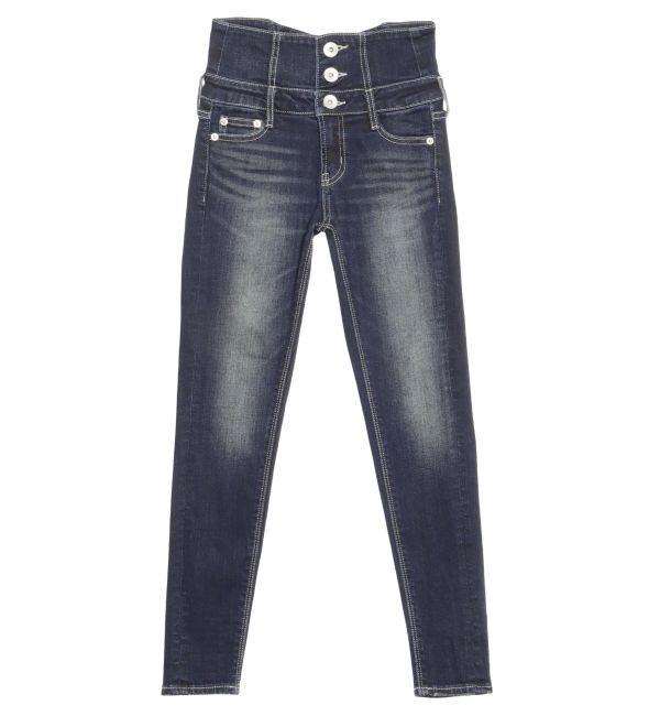 GYDA「【TINY】ハイウエストウエストクロススキニーデニムパンツ」|デニム|