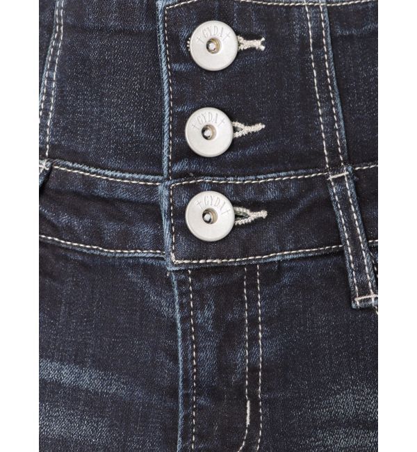 GYDA「【TINY】ハイウエストウエストクロススキニーデニムパンツ」|デニム|
