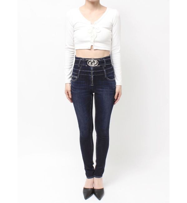 GYDA「ハイウエスト GD bijou MOLDフロントZIPスキニーデニムパンツ」|デニム|