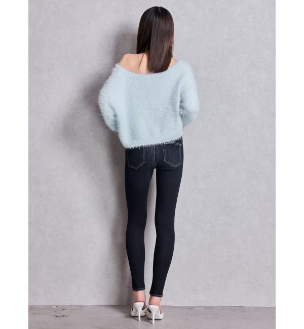 GYDA「ハイウエスト GD bijou MOLDフロントZIPスキニーデニムパンツ」|デニム|