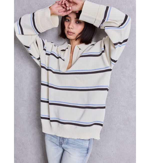 GYDA「スキッパーPOLOボーダーニットトップス」|ニット・セーター|