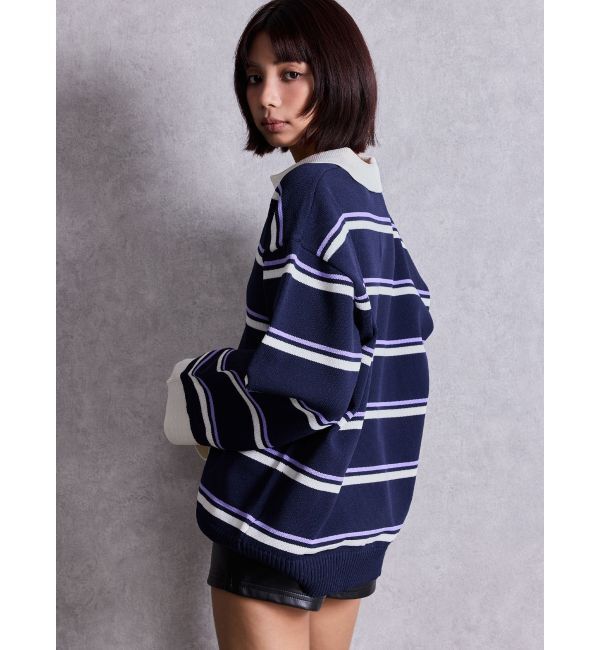 GYDA「スキッパーPOLOボーダーニットトップス」|ニット・セーター|