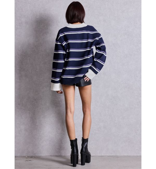GYDA「スキッパーPOLOボーダーニットトップス」|ニット・セーター|