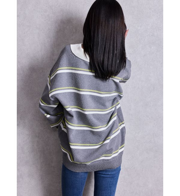 GYDA「スキッパーPOLOボーダーニットトップス」|ニット・セーター|