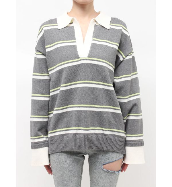 GYDA「スキッパーPOLOボーダーニットトップス」|ニット・セーター|