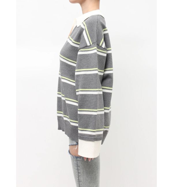 GYDA「スキッパーPOLOボーダーニットトップス」|ニット・セーター|