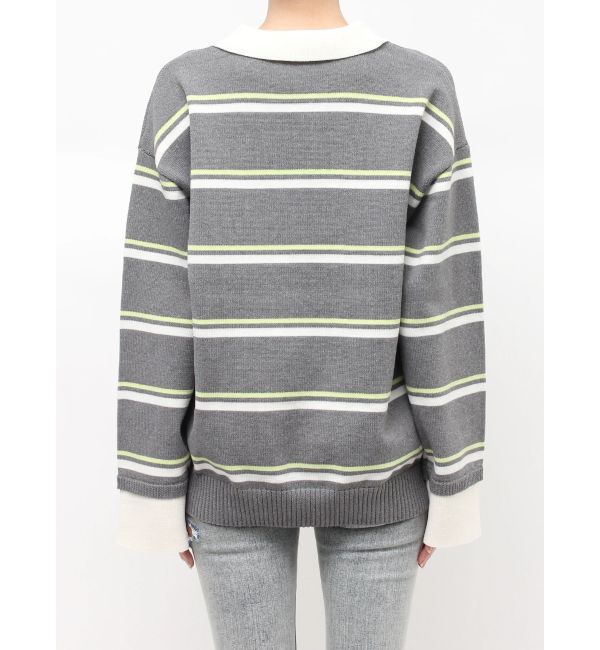 GYDA「スキッパーPOLOボーダーニットトップス」|ニット・セーター|