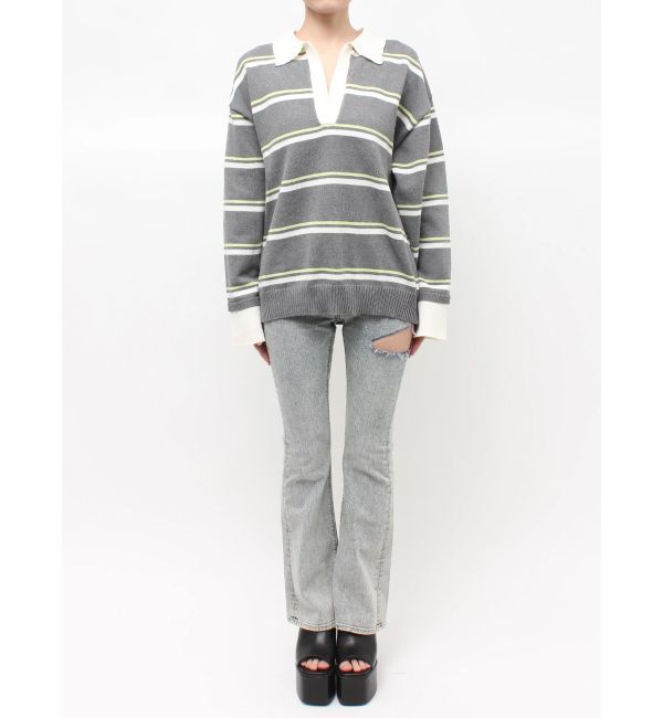 GYDA「スキッパーPOLOボーダーニットトップス」|ニット・セーター|