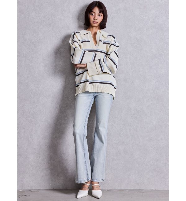 GYDA「スキッパーPOLOボーダーニットトップス」|ニット・セーター|