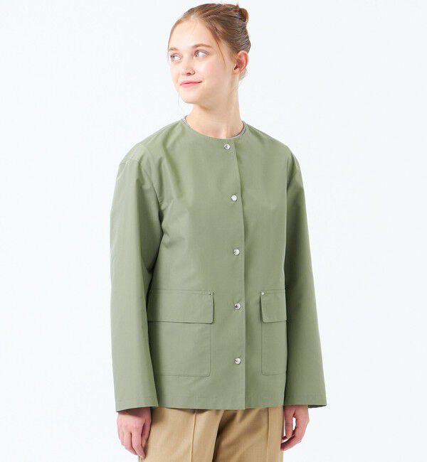 MACKINTOSH PHILOSOPHY「レインウェザークロスノーカラーミドルジャケット」|ブルゾン・スタジャン|カーキ