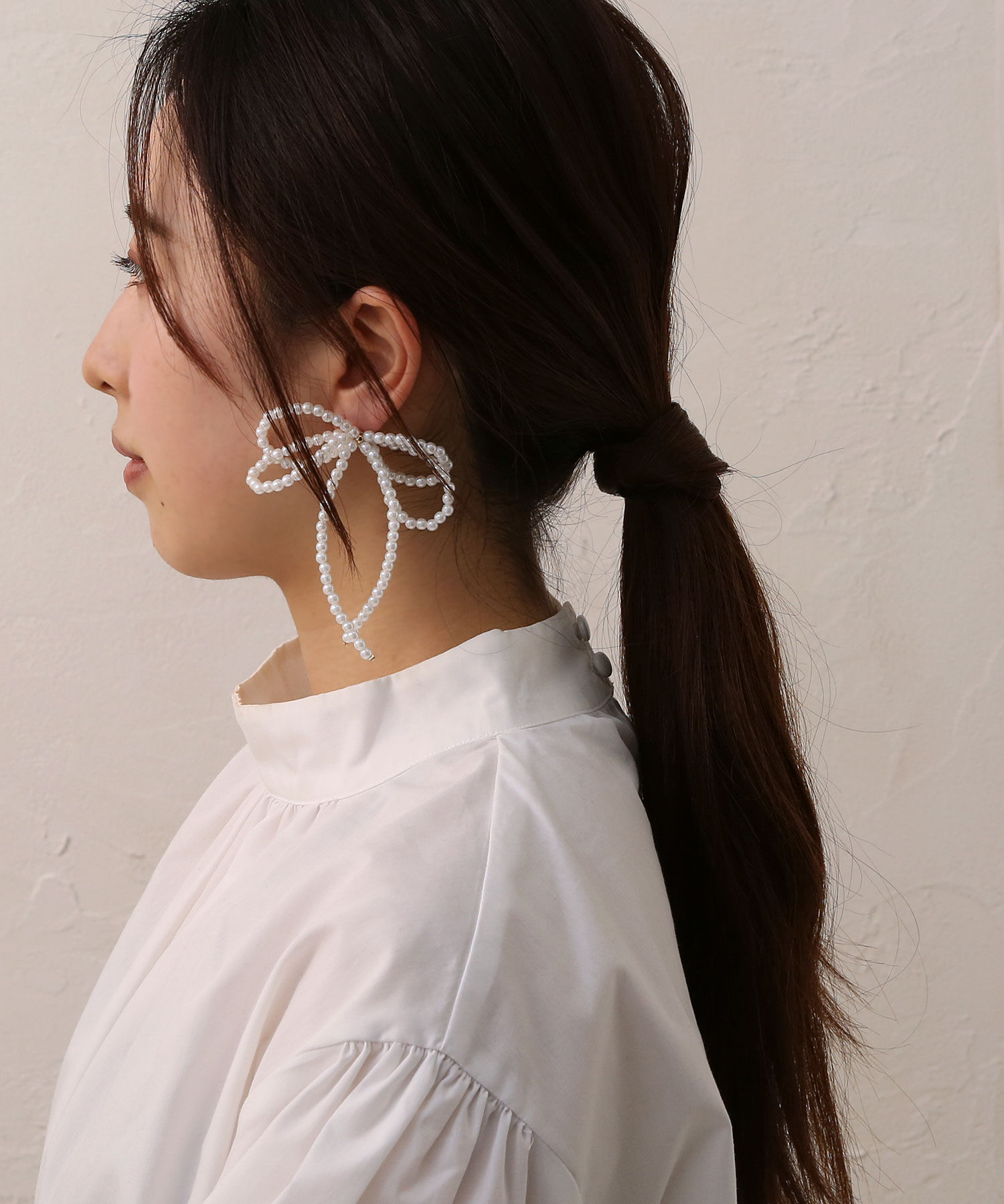  「ボリュームパールリボンイヤリング」|イヤリング|
