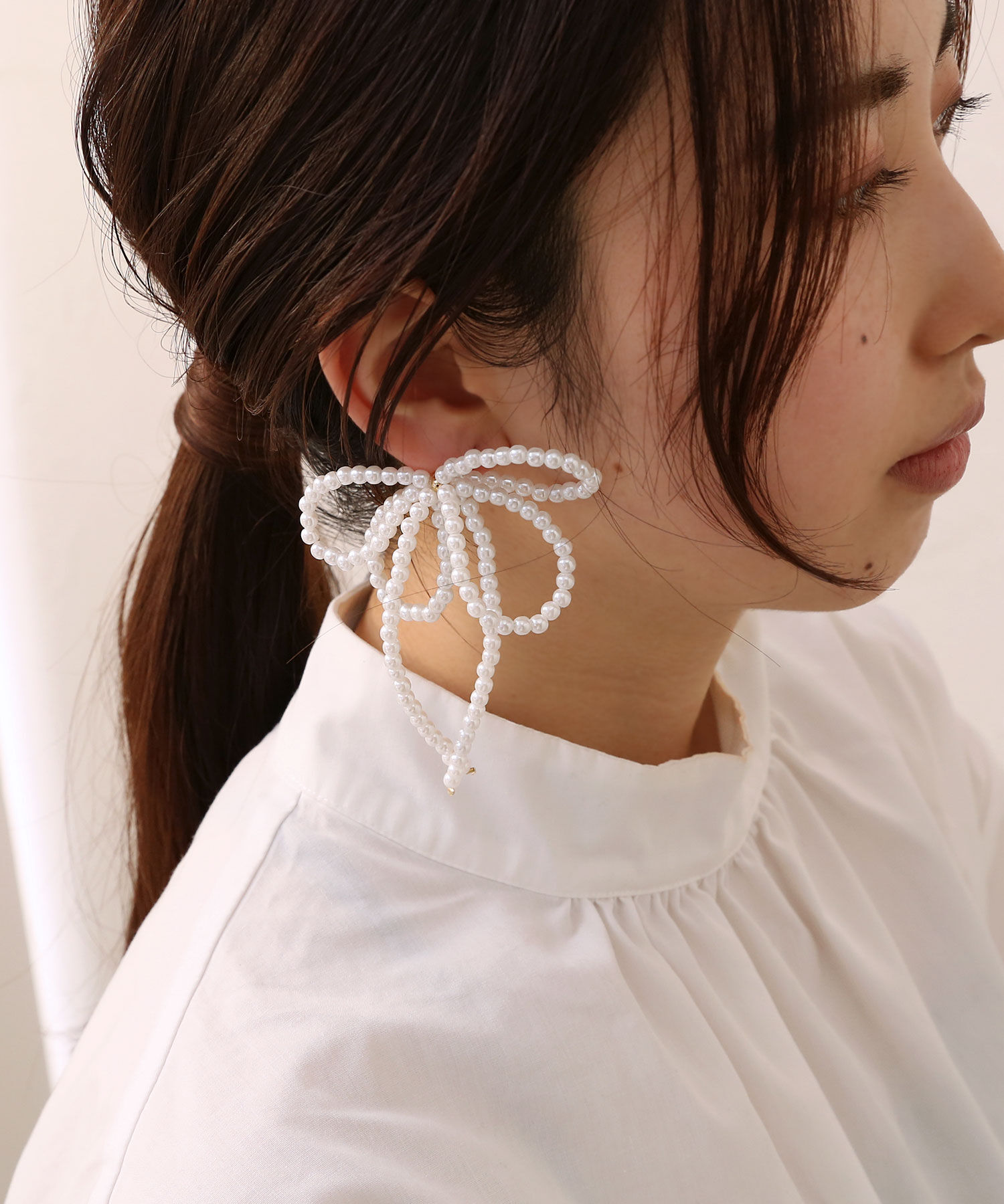  「ボリュームパールリボンイヤリング」|イヤリング|