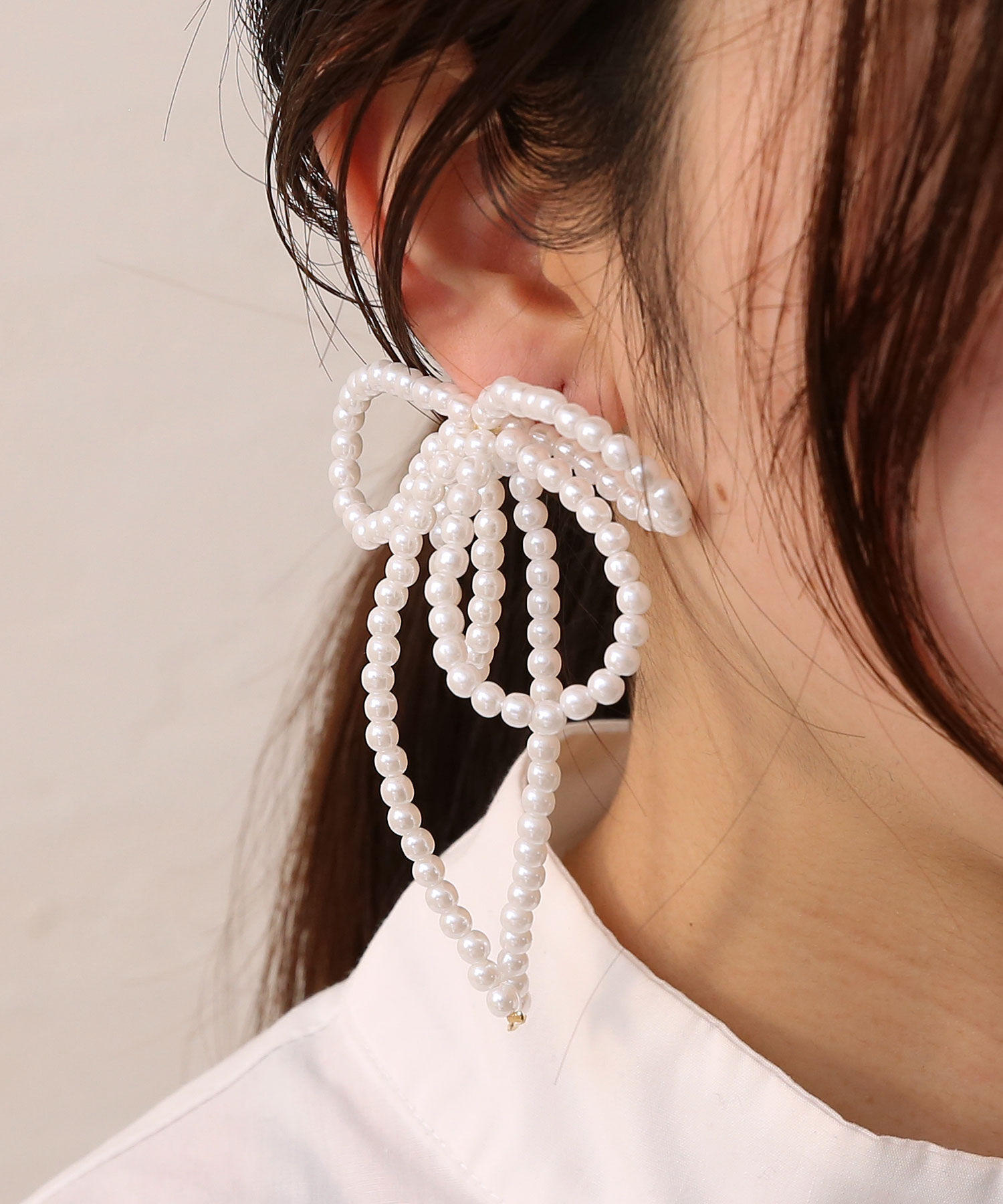  「ボリュームパールリボンイヤリング」|イヤリング|