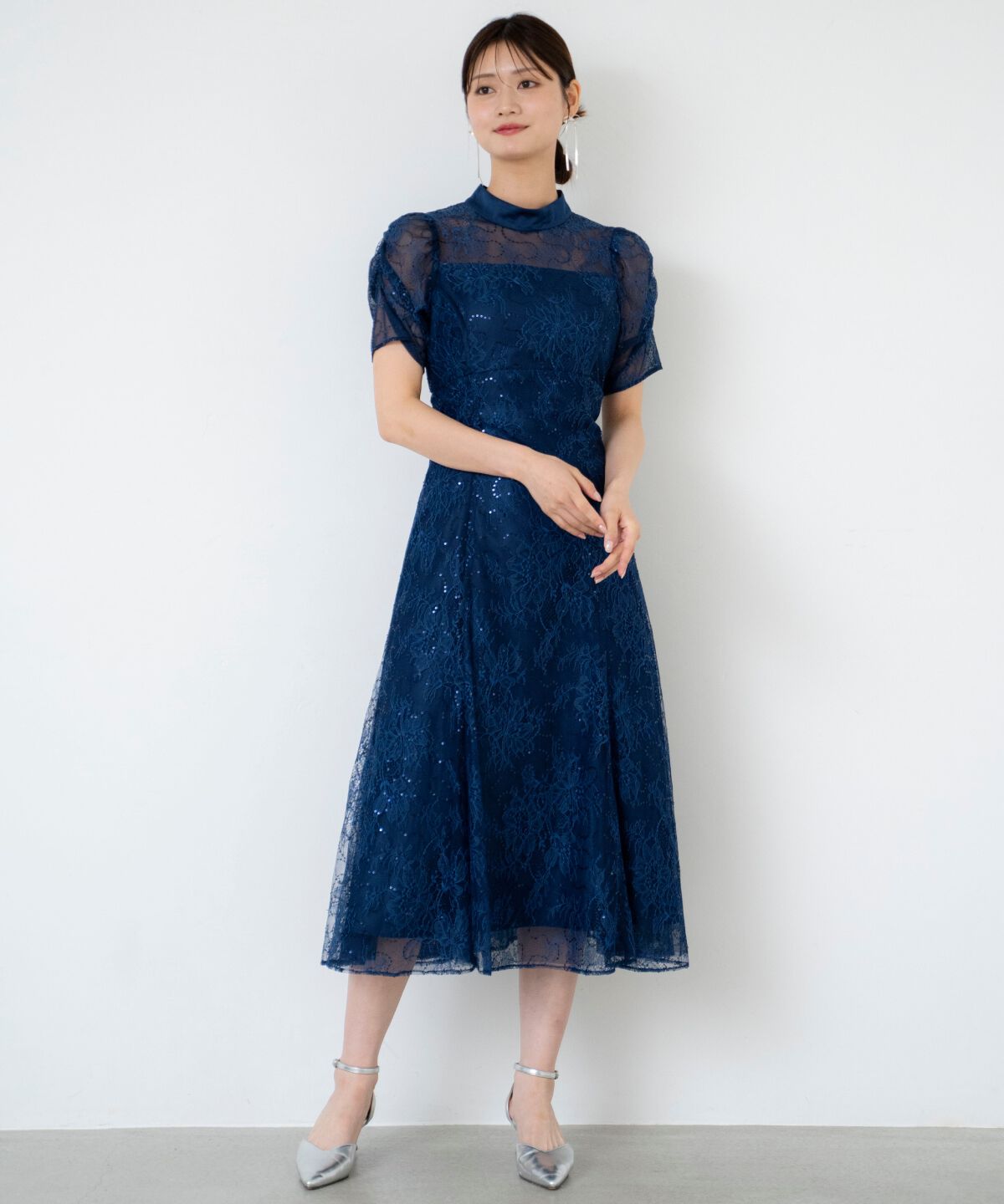 アンドクチュール「スパンコールラッセルレースドレス」|ドレス|