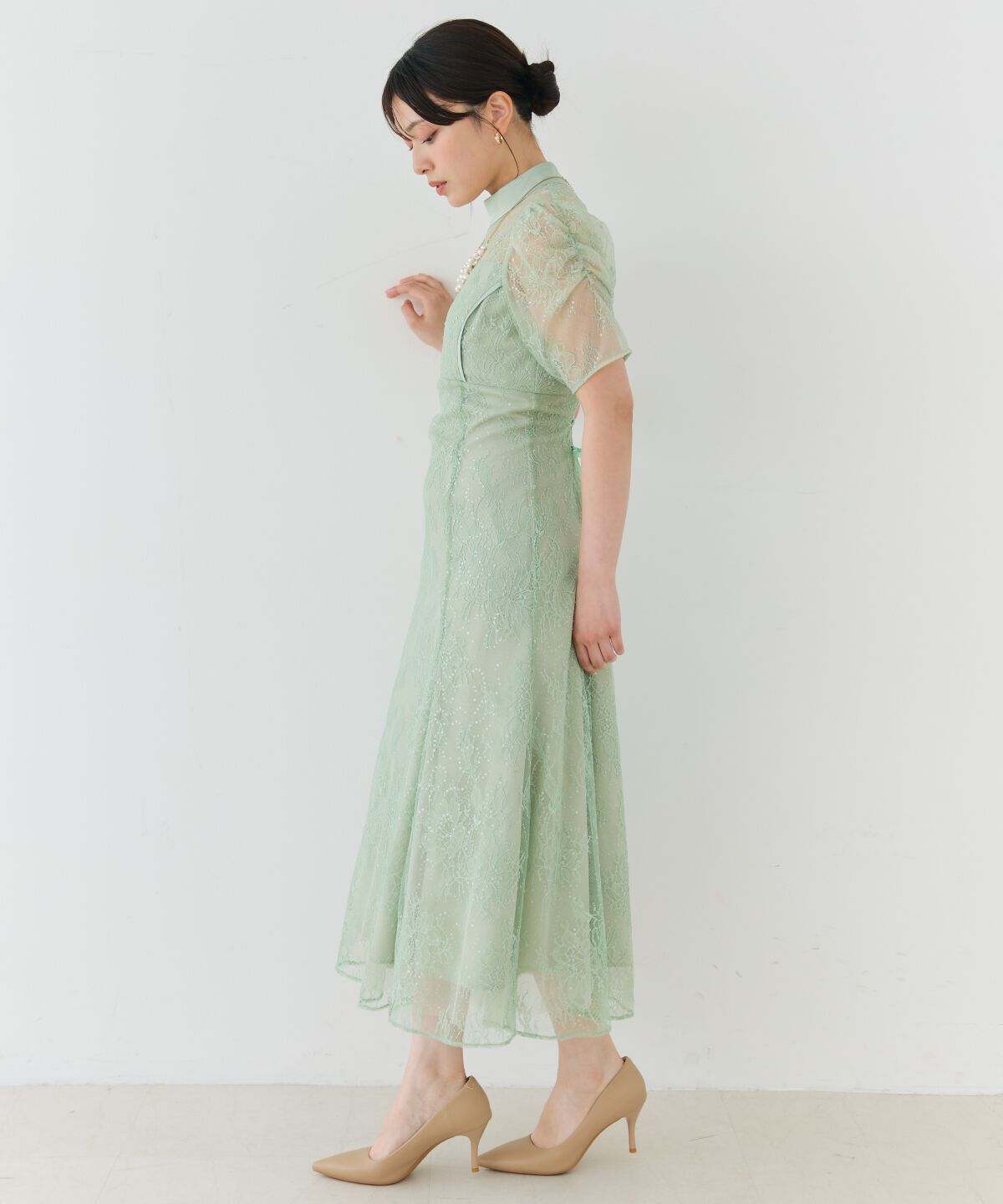 アンドクチュール「スパンコールラッセルレースドレス」|ドレス|