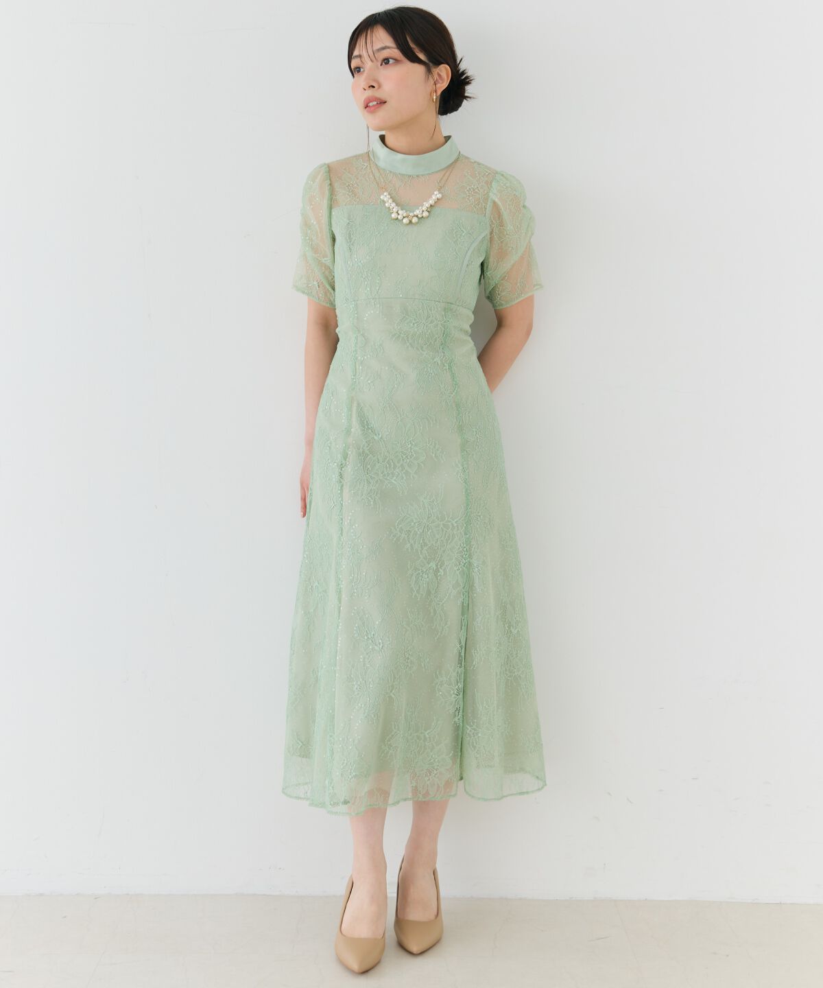 アンドクチュール「スパンコールラッセルレースドレス」|ドレス|