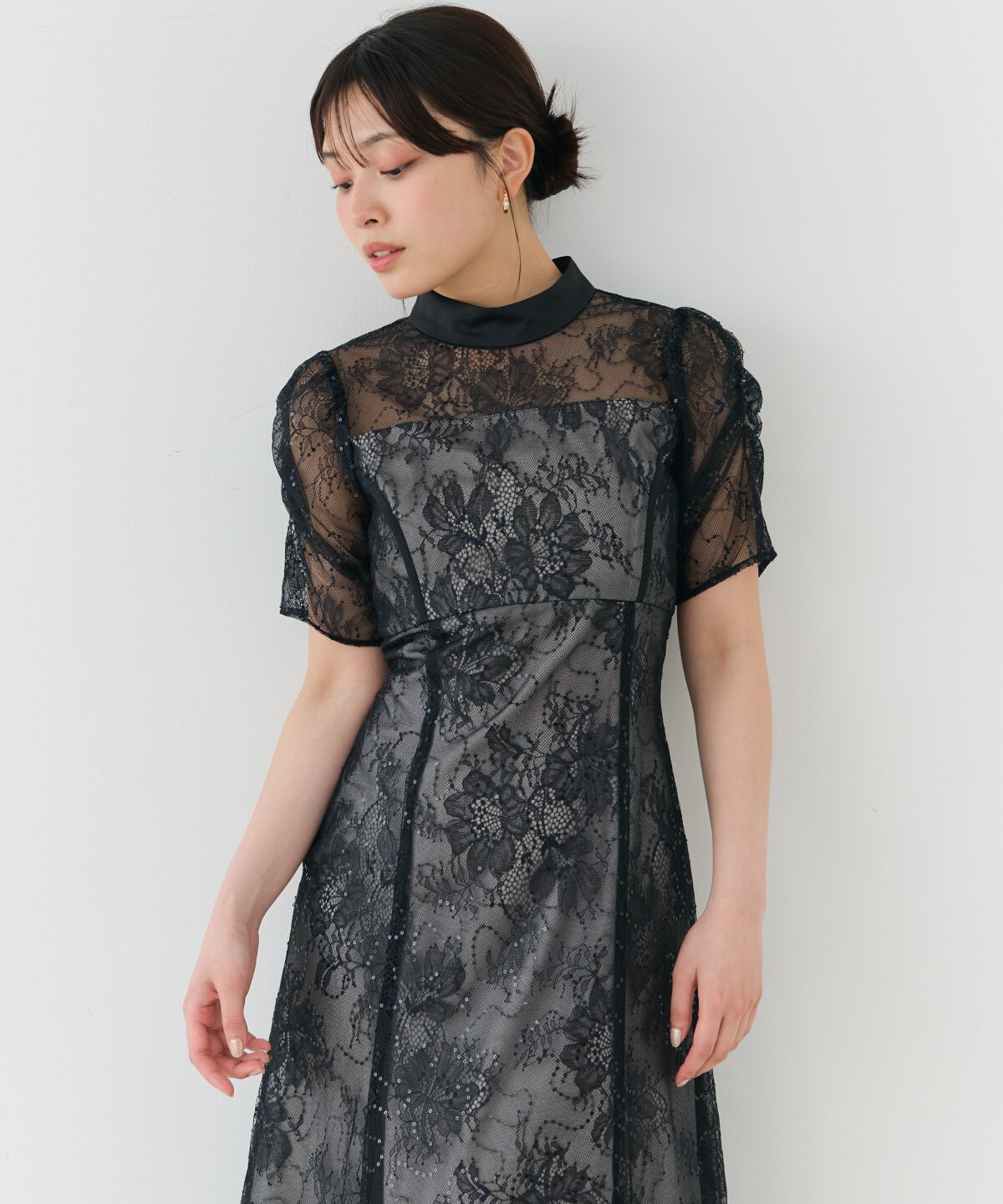 アンドクチュール「スパンコールラッセルレースドレス」|ドレス|