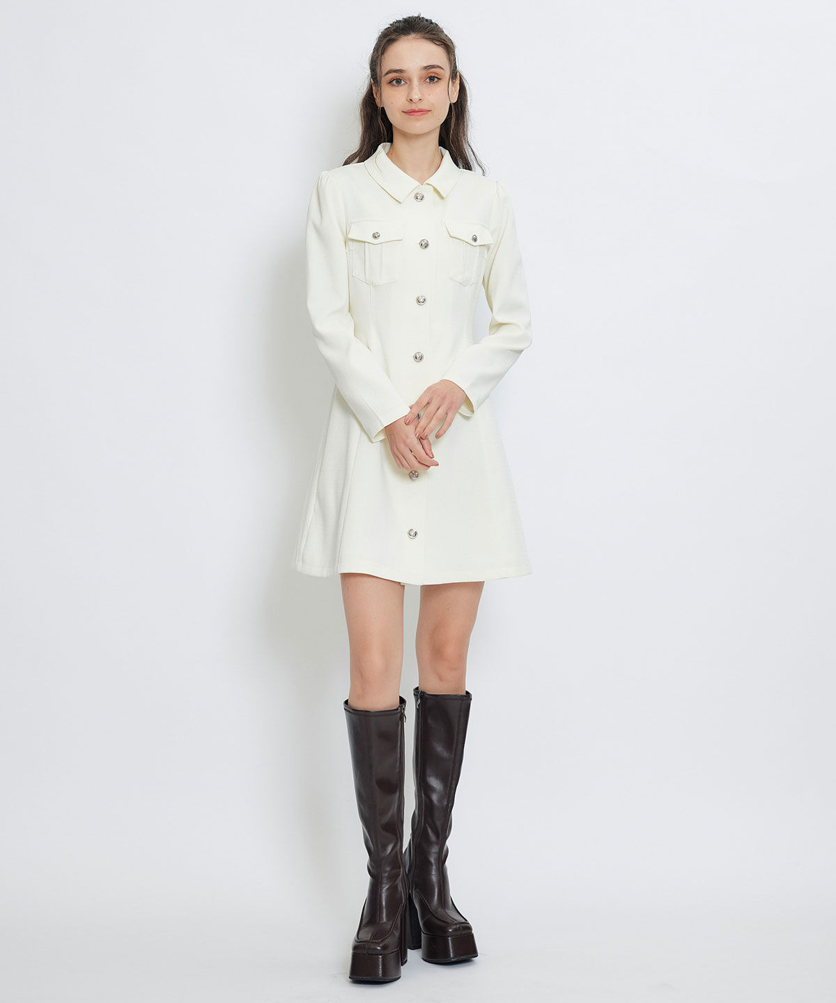 REDYAZEL「スプリングツイードシャツミニフレアワンピース」|ワンピース|