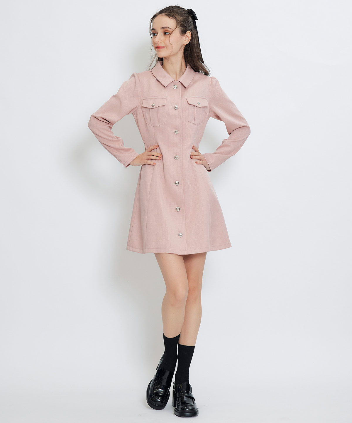 REDYAZEL「スプリングツイードシャツミニフレアワンピース」|ワンピース|