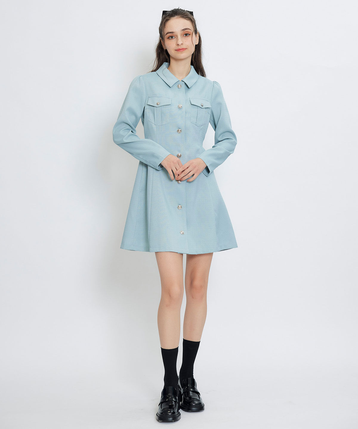 REDYAZEL「スプリングツイードシャツミニフレアワンピース」|ワンピース|