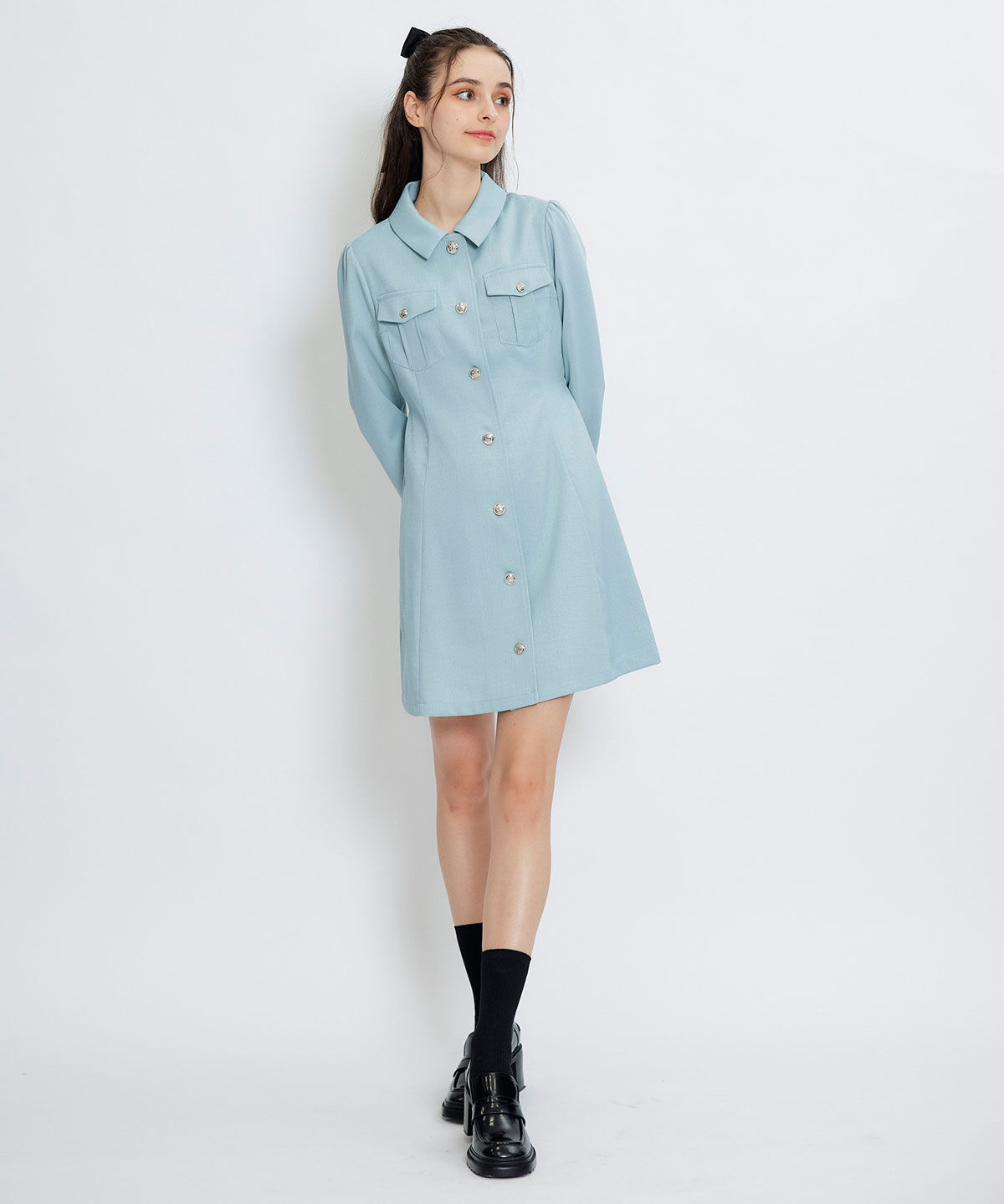 REDYAZEL「スプリングツイードシャツミニフレアワンピース」|ワンピース|