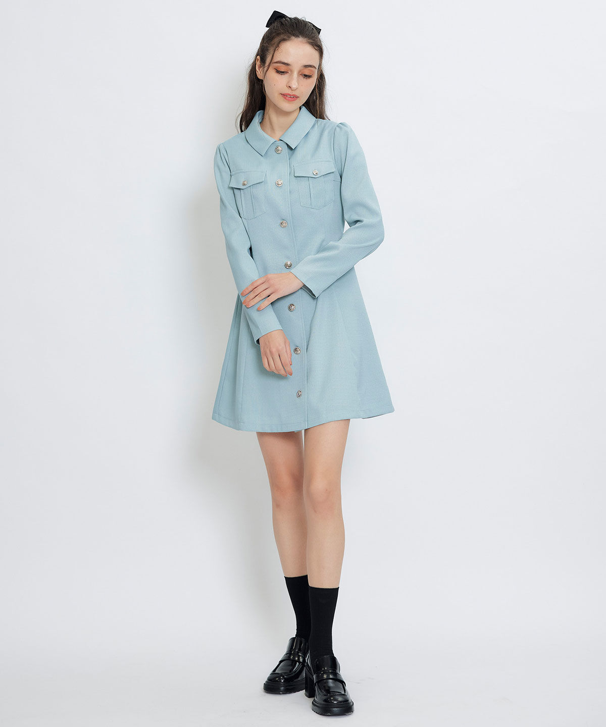 REDYAZEL「スプリングツイードシャツミニフレアワンピース」|ワンピース|