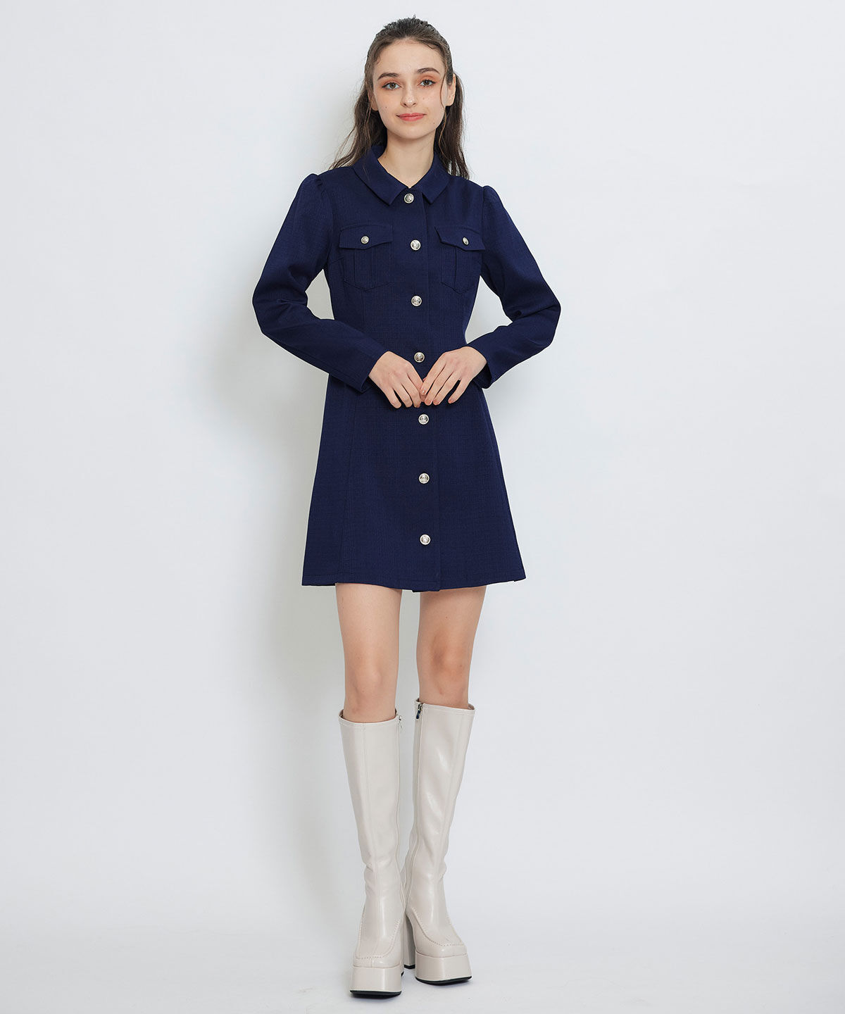 REDYAZEL「スプリングツイードシャツミニフレアワンピース」|ワンピース|