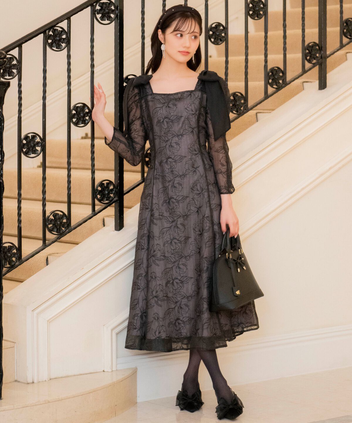 WILLSELECTION「フラワー刺繍肩リボンドレス」|ドレス|